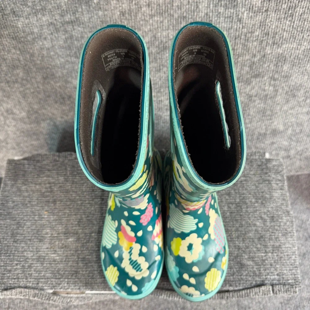 Bogs Rainit Clouds Teal Green Waterproof Rain Boots Youth Size 3 72379-440
